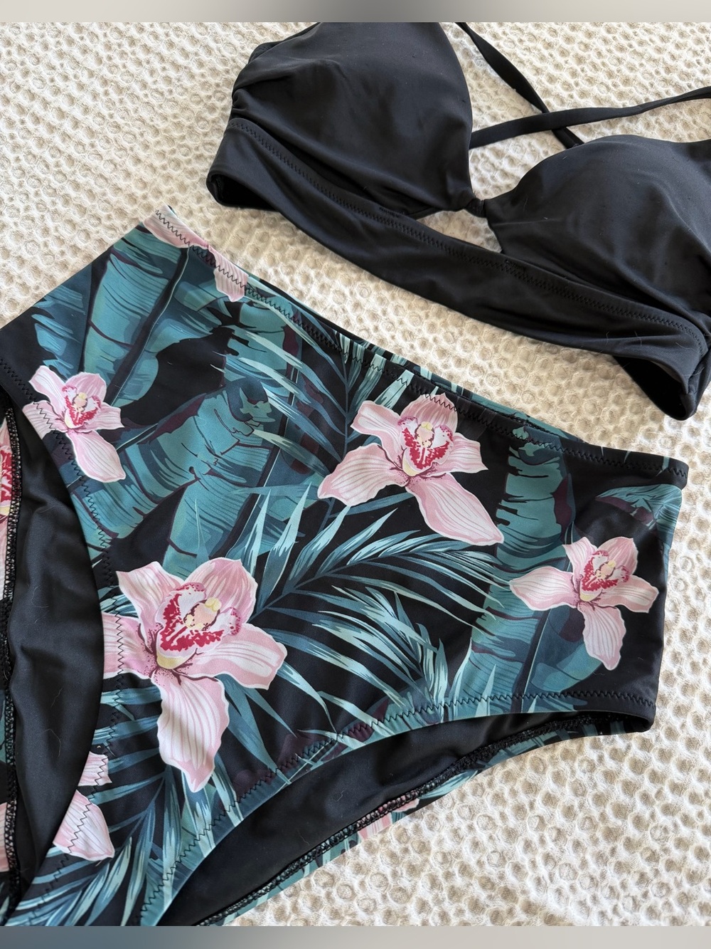 Bikini Set w/Pink Floral & Teal Palm Print